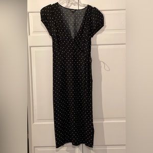 Black dress with tan polka dots